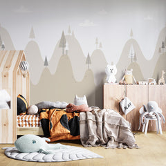 Custom Kids Wall Murals Simple Design Beige Mountains Tree Nursery Wallpaper for Kids