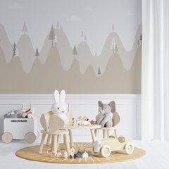 Custom Kids Wall Murals Simple Design Beige Mountains Tree Nursery Wallpaper for Kids