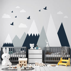 Custom Kids Wall Murals Scandinavian Black White Mountains Birds Nursery Wallpaper for Kids