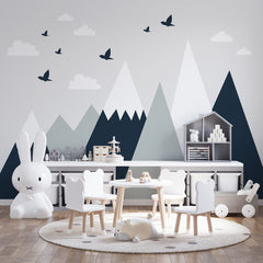 Custom Kids Wall Murals Scandinavian Black White Mountains Birds Nursery Wallpaper for Kids