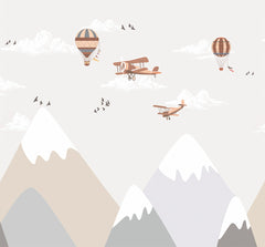 Custom Kids Wall Mural Nordic Mountains Airplane Hot Air Ballon Wallpaper for Kids