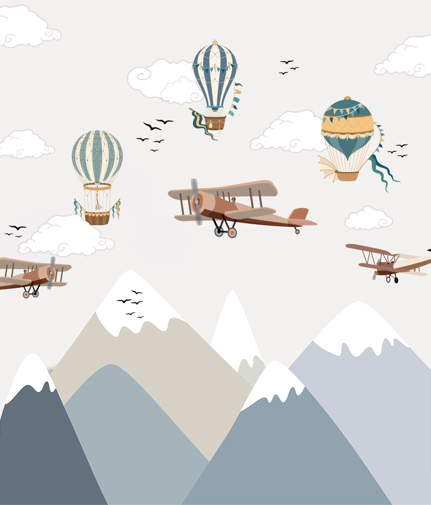 Kids Wall Murals Vintage Aircaft Mountains Airplanes Wallpaper for Kids