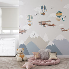 Custom Kids Wall Murals Vintage Aircaft Mountains Airplanes Wallpaper for Kids