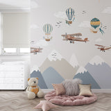 Kids Wall Murals Vintage Aircaft Mountains Airplanes Wallpaper for Kids