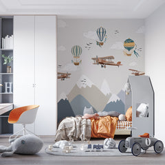 Custom Kids Wall Murals Vintage Aircaft Mountains Airplanes Wallpaper for Kids