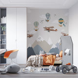 Kids Wall Murals Vintage Aircaft Mountains Airplanes Wallpaper for Kids