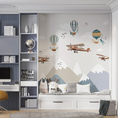 Custom Kids Wall Murals Vintage Aircaft Mountains Airplanes Wallpaper for Kids