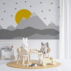 Custom Kids Wall Murals Scandinavian Black Yellow Mountains Nursery Wallpaper for Kids