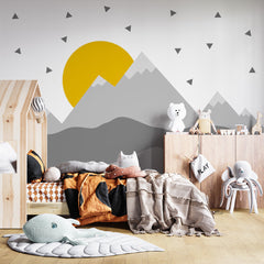 Custom Kids Wall Murals Scandinavian Black Yellow Mountains Nursery Wallpaper for Kids