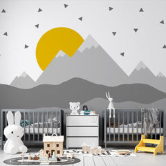 Custom Kids Wall Murals Scandinavian Black Yellow Mountains Nursery Wallpaper for Kids