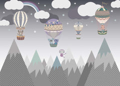 Custom Kids Wall Murals Dark Mountains Balloons Nursery Wallpaper for Kids