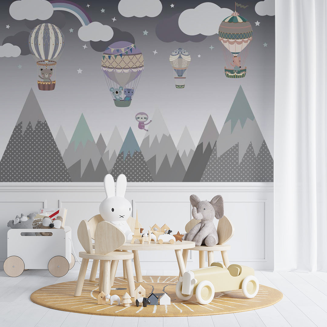 Kids Wall Murals Dark Mountains Balloons Nursery Wallpaper for Kids