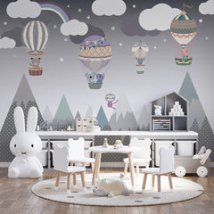 Custom Kids Wall Murals Dark Mountains Balloons Nursery Wallpaper for Kids