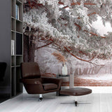 Frosty Forest Landscape Wall Mural Snow-Covered Pine Tree Wallpaper