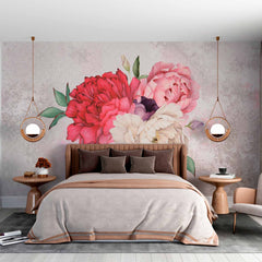 Custom Peony Flowers Bouquet Wall Mural Pink and White Floral Wallpaper