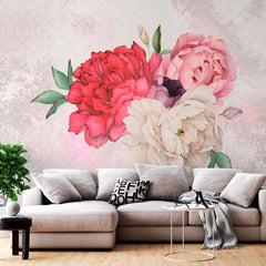 Custom Peony Flowers Bouquet Wall Mural Pink and White Floral Wallpaper