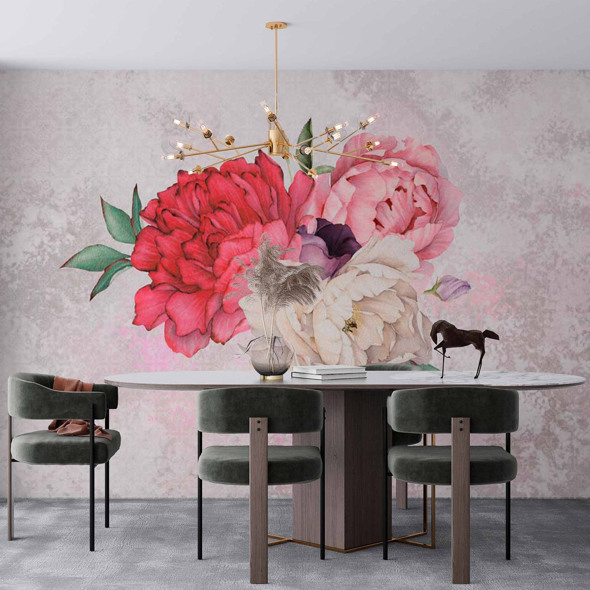 Custom Peony Flowers Bouquet Wall Mural Pink and White Floral Wallpaper