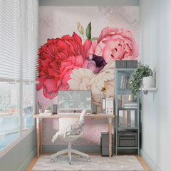 Custom Peony Flowers Bouquet Wall Mural Pink and White Floral Wallpaper