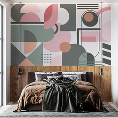 Custom Modern Abstract Geometric Wallpaper in Pastel Pink and Green