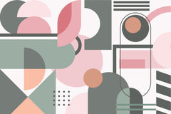 Custom Modern Abstract Geometric Wallpaper in Pastel Pink and Green