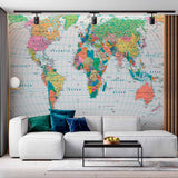 Detailed Political World Map Wall Mural Wallpaper with Country Names and Boundaries