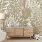 Minimalist Palm Leaves Wall Mural Tropical Fern on White Background Wallpaper