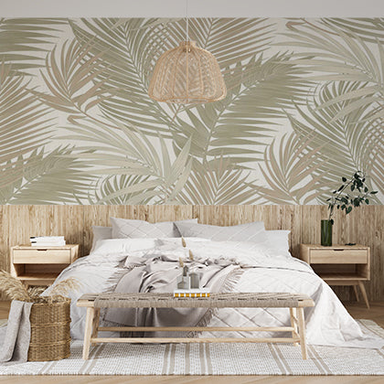 Minimalist Palm Leaves Wall Mural Tropical Fern on White Background Wallpaper