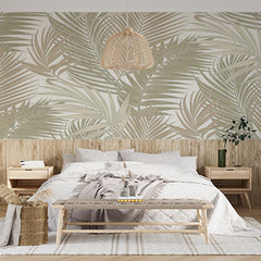 Custom Minimalist Palm Leaves Wall Mural Tropical Fern on White Background Wallpaper