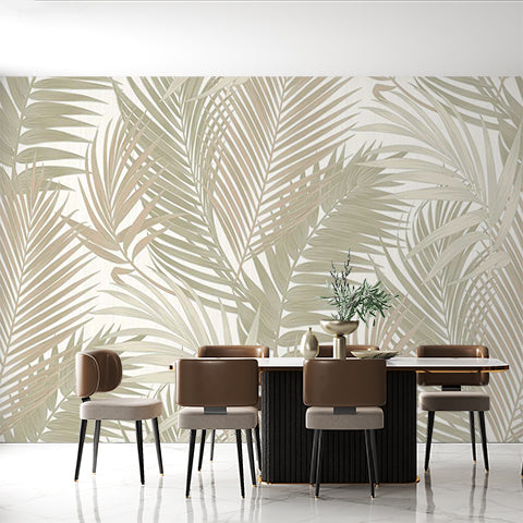 Minimalist Palm Leaves Wall Mural Tropical Fern on White Background Wallpaper