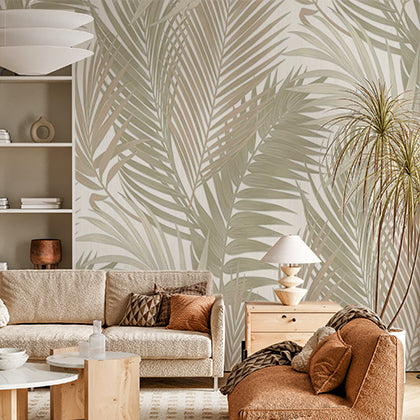 Minimalist Palm Leaves Wall Mural Tropical Fern on White Background Wallpaper