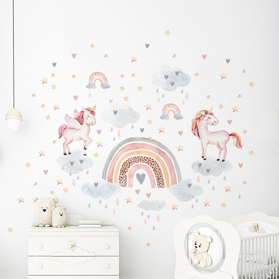 Rainbow Unicorn Wall Decals for Kids Bedroom Room Nursery