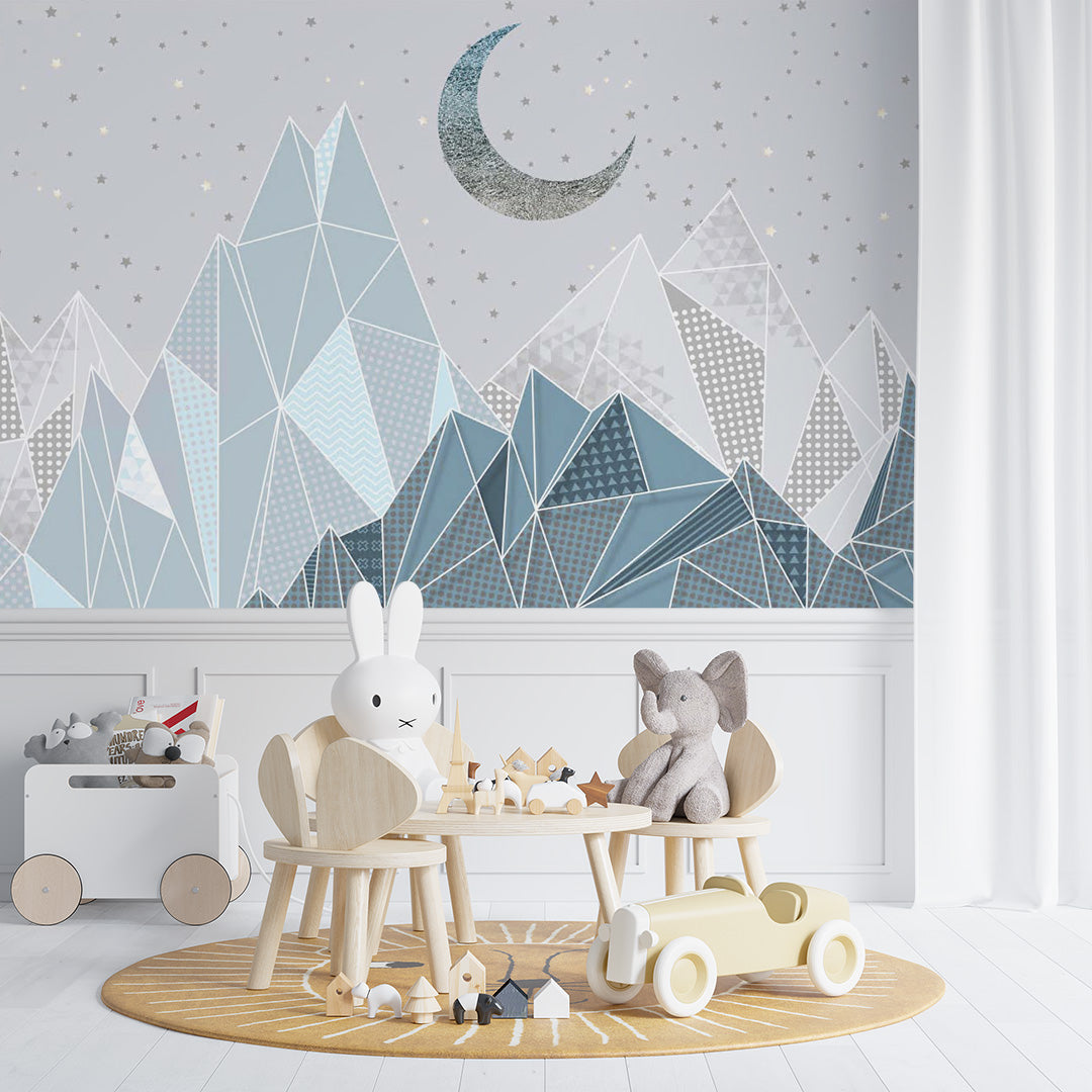 Kids Wall Murals Crystal Blue Mountains Stars Sky Moon Wallpaper for Kids