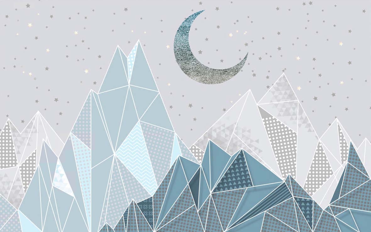 Geometrische Berge unter dem Mond – Tapete fürs Kinderzimmer