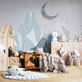 Kids Wall Murals Crystal Blue Mountains Stars Sky Moon Wallpaper for Kids