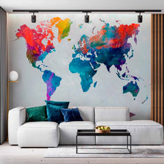 Custom Colorful Abstract World Map Wall Mural Wallpaper for Home Decor