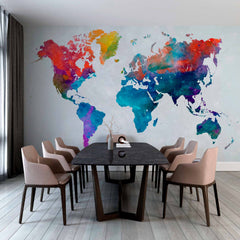 Custom Colorful Abstract World Map Wall Mural Wallpaper for Home Decor