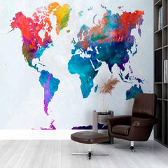 Custom Colorful Abstract World Map Wall Mural Wallpaper for Home Decor