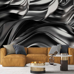 Custom Abstract Wall Mural Metallic Abstract Wavy Liquid Background Wallpaper