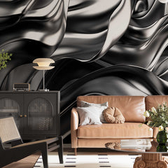 Custom Abstract Wall Mural Metallic Abstract Wavy Liquid Background Wallpaper