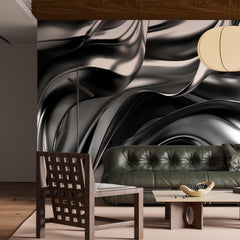 Custom Abstract Wall Mural Metallic Abstract Wavy Liquid Background Wallpaper