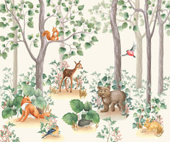 Custom Kids Wall Mural Woodland Animals Cartoon Forest Wallpaper for Kids  Room