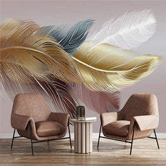 Custom Elegant Metallic Feather Design Wall Mural Wallpaper