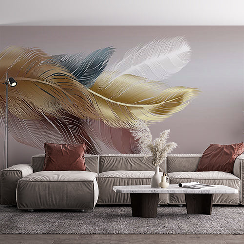 Custom Elegant Metallic Feather Design Wall Mural Wallpaper