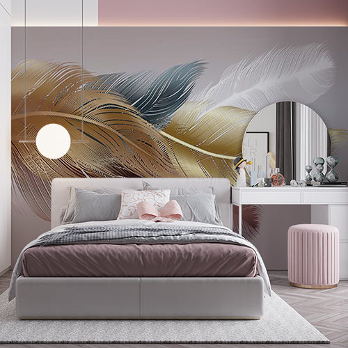 Elegant Metallic Feather Design Wall Mural Wallpaper