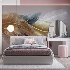 Custom Elegant Metallic Feather Design Wall Mural Wallpaper