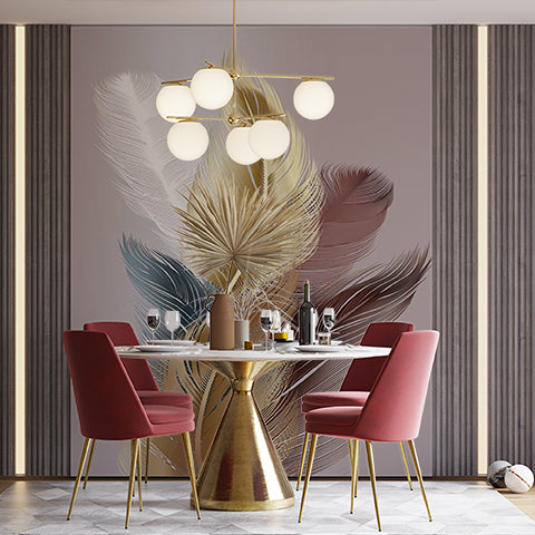 Elegant Metallic Feather Design Wall Mural Wallpaper