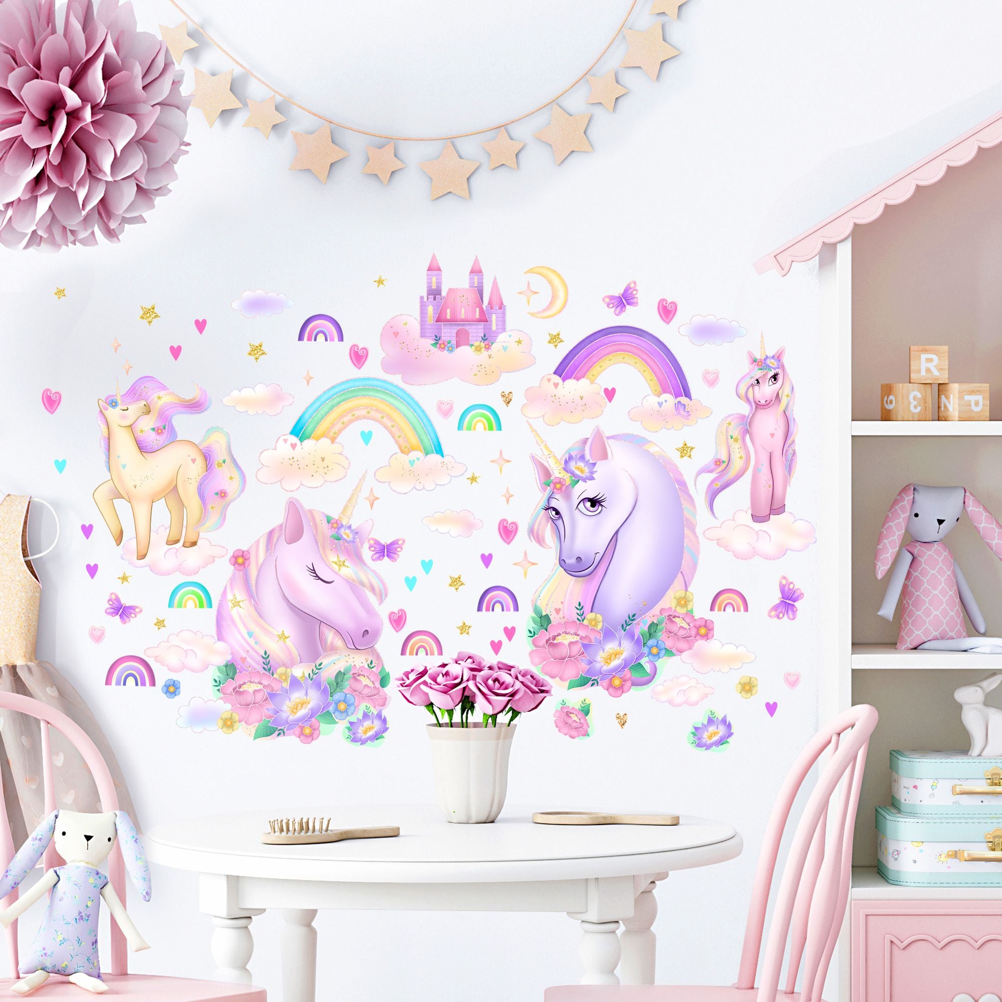 Large Unicorn Wall Stickers Pack - Bright Kids Wall Decals for Girls Room