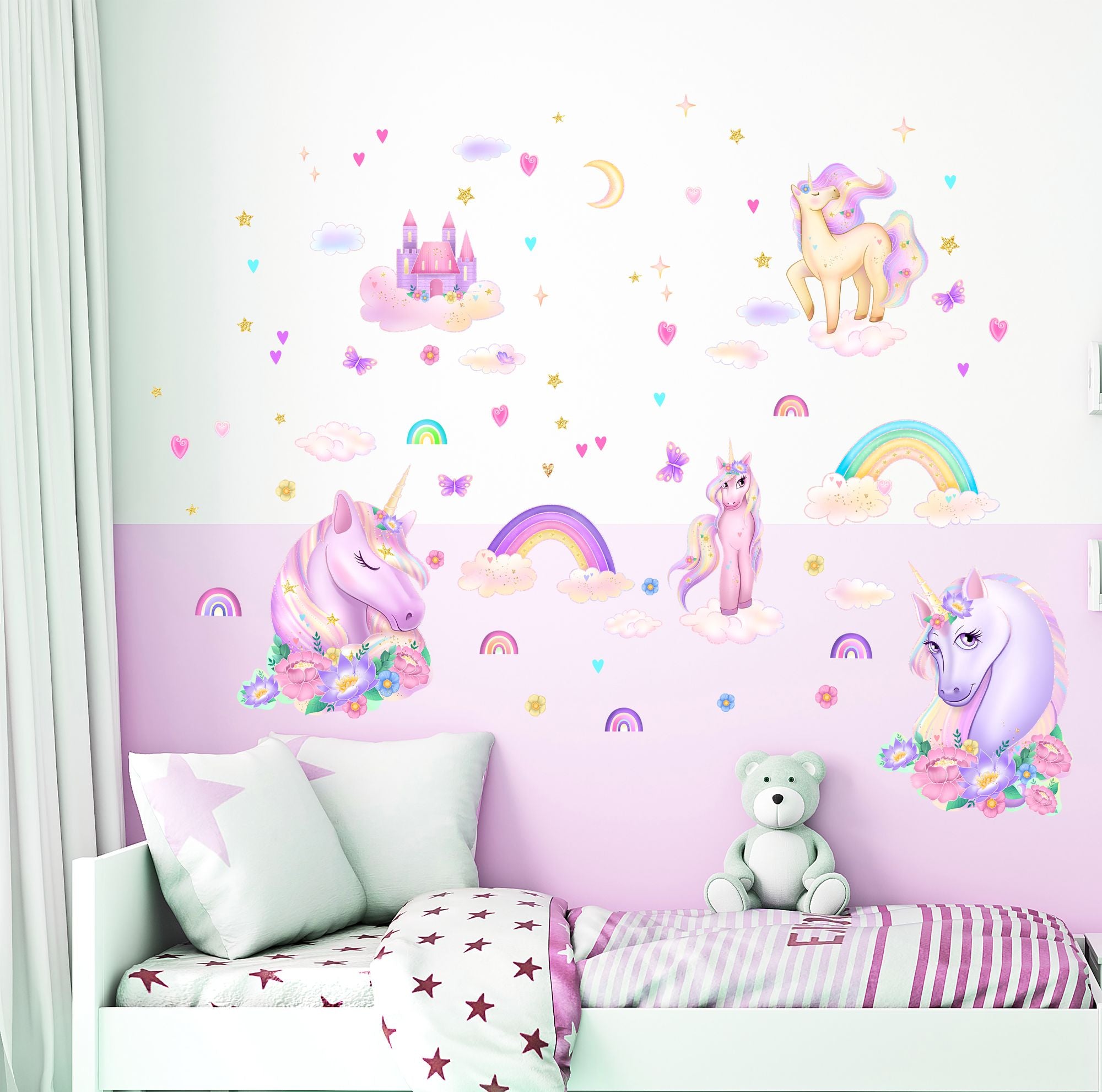 Large Unicorn Wall Stickers Pack - Bright Kids Wall Decals for Girls Room