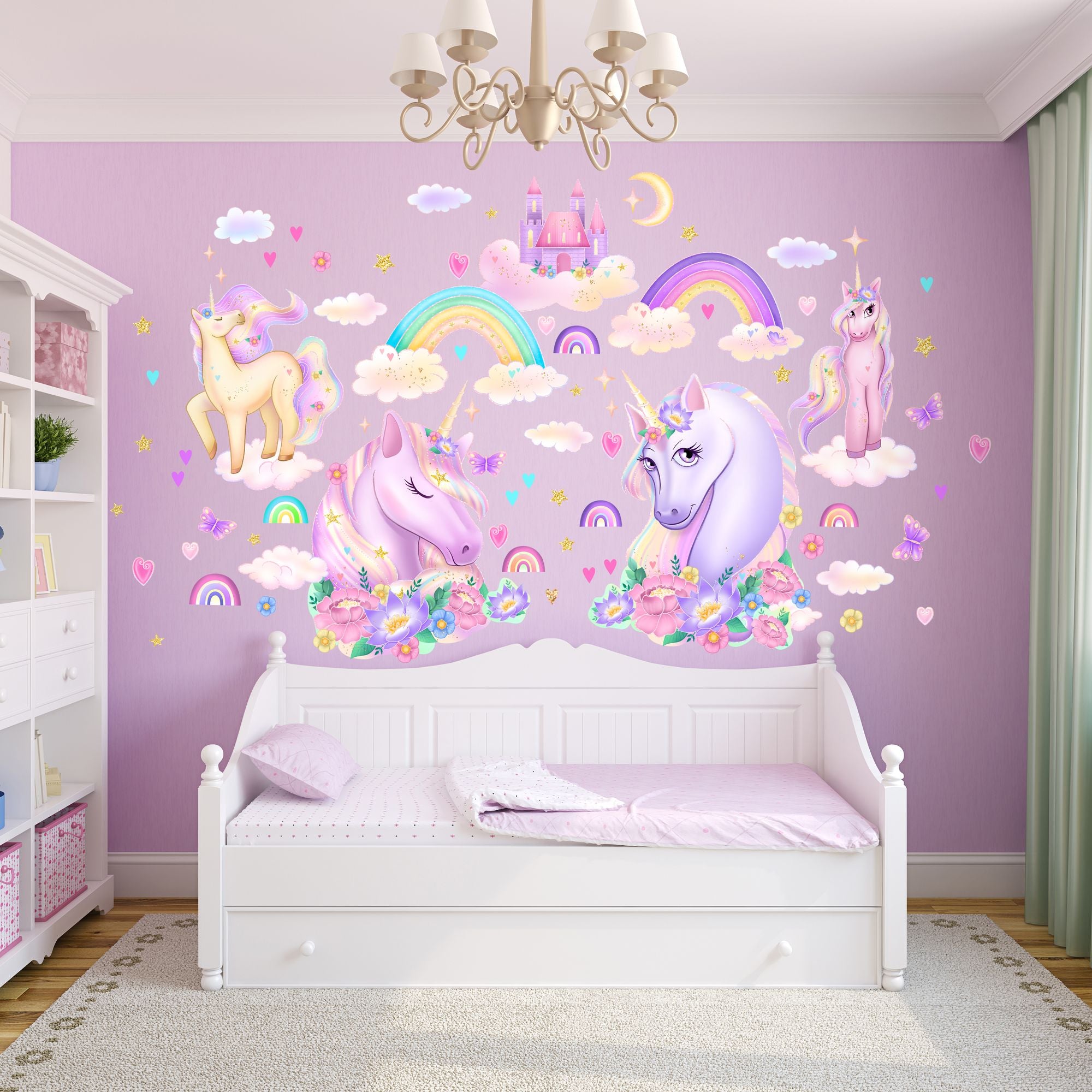 Large Unicorn Wall Stickers Pack - Bright Kids Wall Decals for Girls Room