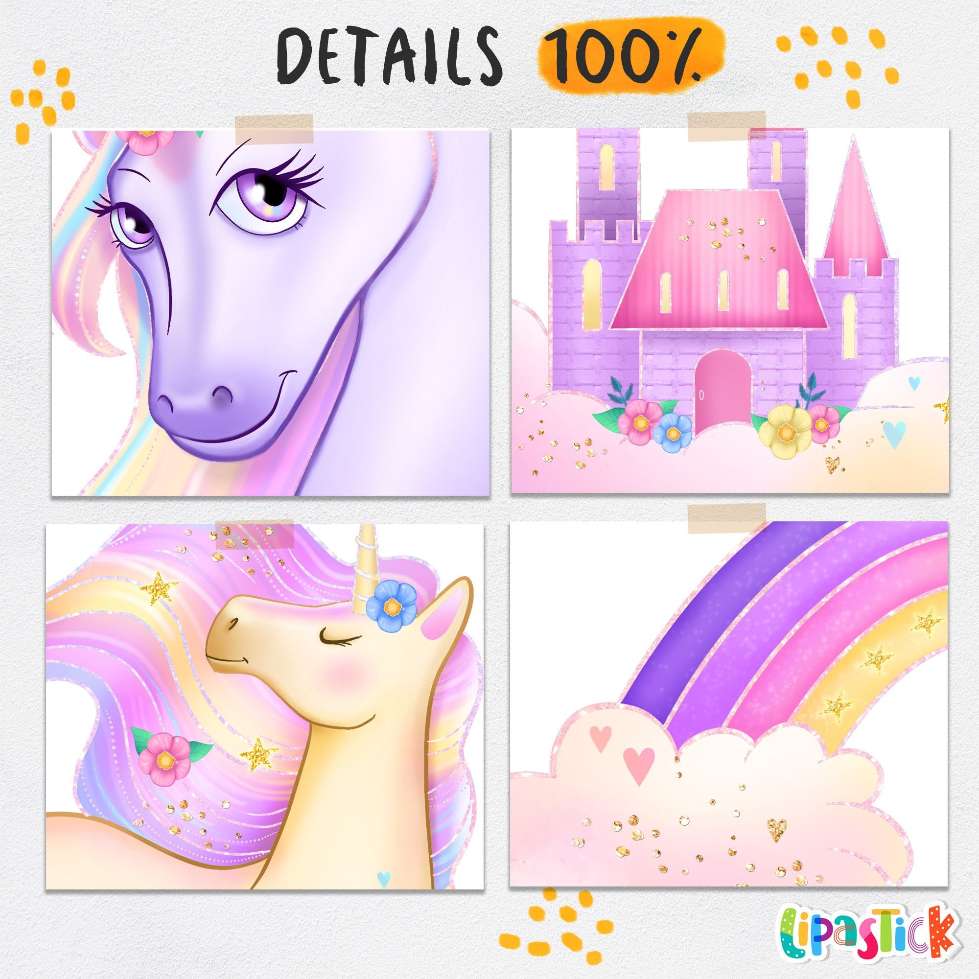 Large Unicorn Wall Stickers Pack - Bright Kids Wall Decals for Girls Room